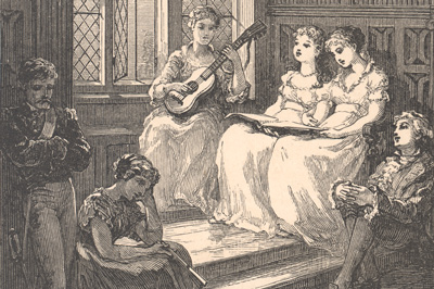 Colonial people playing guitar